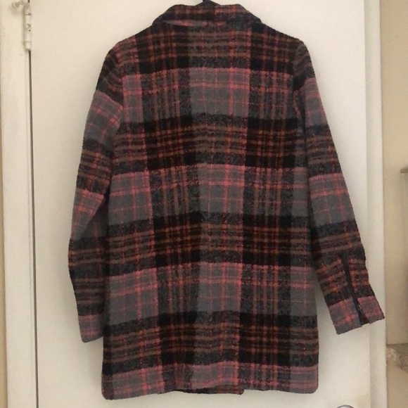 Gray and Coral Plaid Forever 21 Coat - Picture 6 of 7